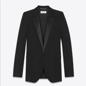 SAINT LAURENT // TUBE TUXEDO JACKET IN GRAIN DE POUDRE
